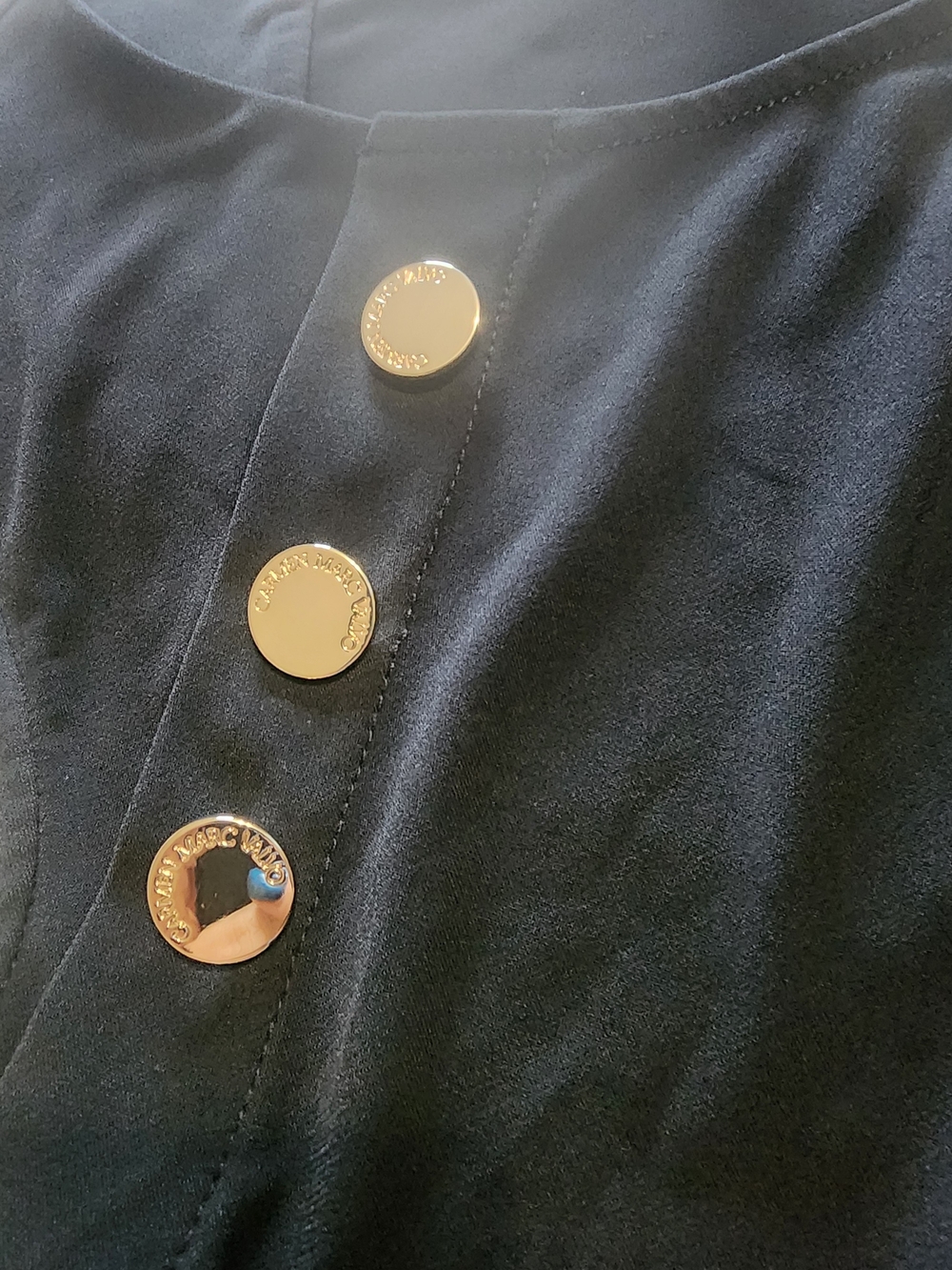 Carmen Marc Valvo Black Tank Top with Gold Button Accents - Picture 2 of 4